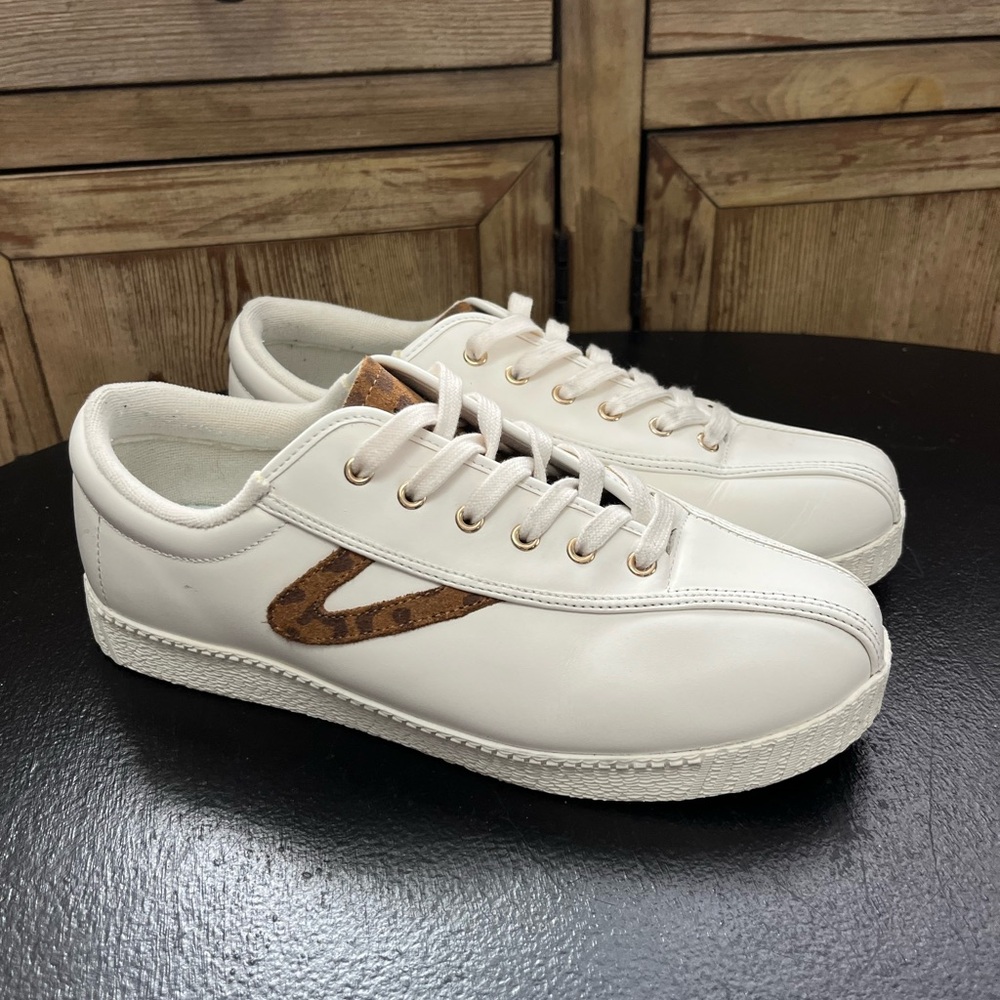 Tretorn Nylite Plus Retro Leopard Logo Leather Sneakers Women’s Size 9M